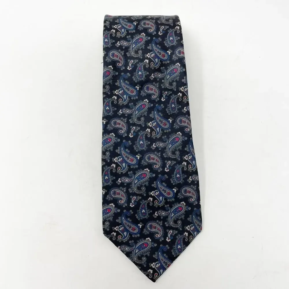 Mario Valentino black paisley silk tie business casual work office wedding
